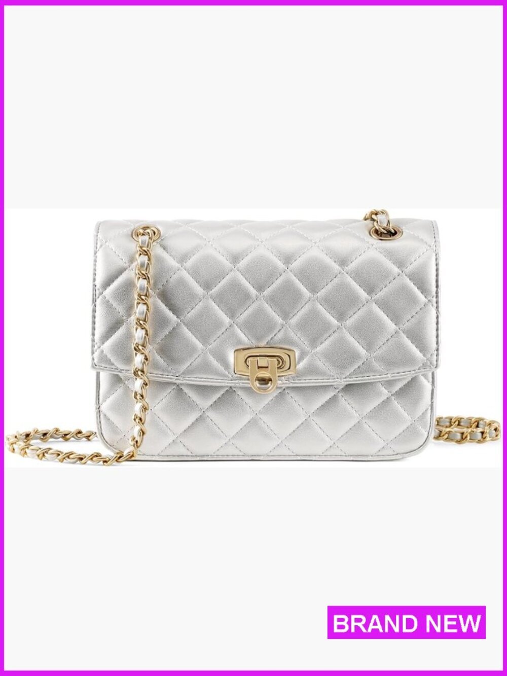 Quilted Crossbody Bag with Gold Chain Strap Vegan Leather Shoulder Purse
